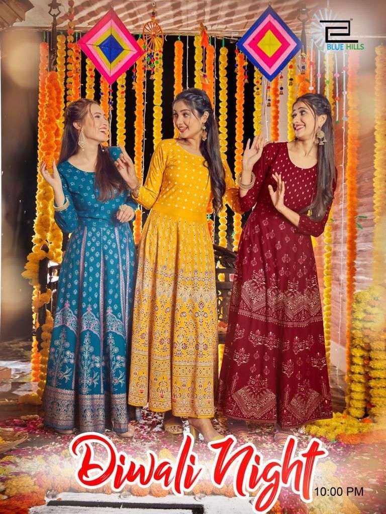 Blue Hills Diwali Night  Designer Rayon  14 kg Anarkali Style Kurti party wear Kurti in Wholesale Rate 