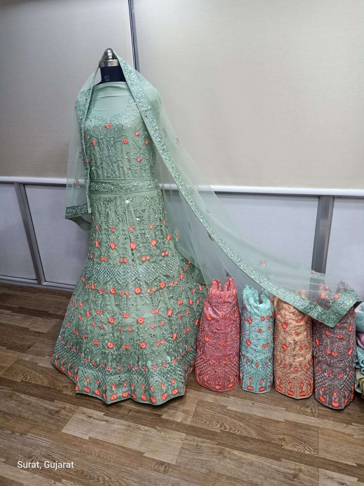 Designer Embroidery work on Net Bridal Lehenga in wholesale rate 