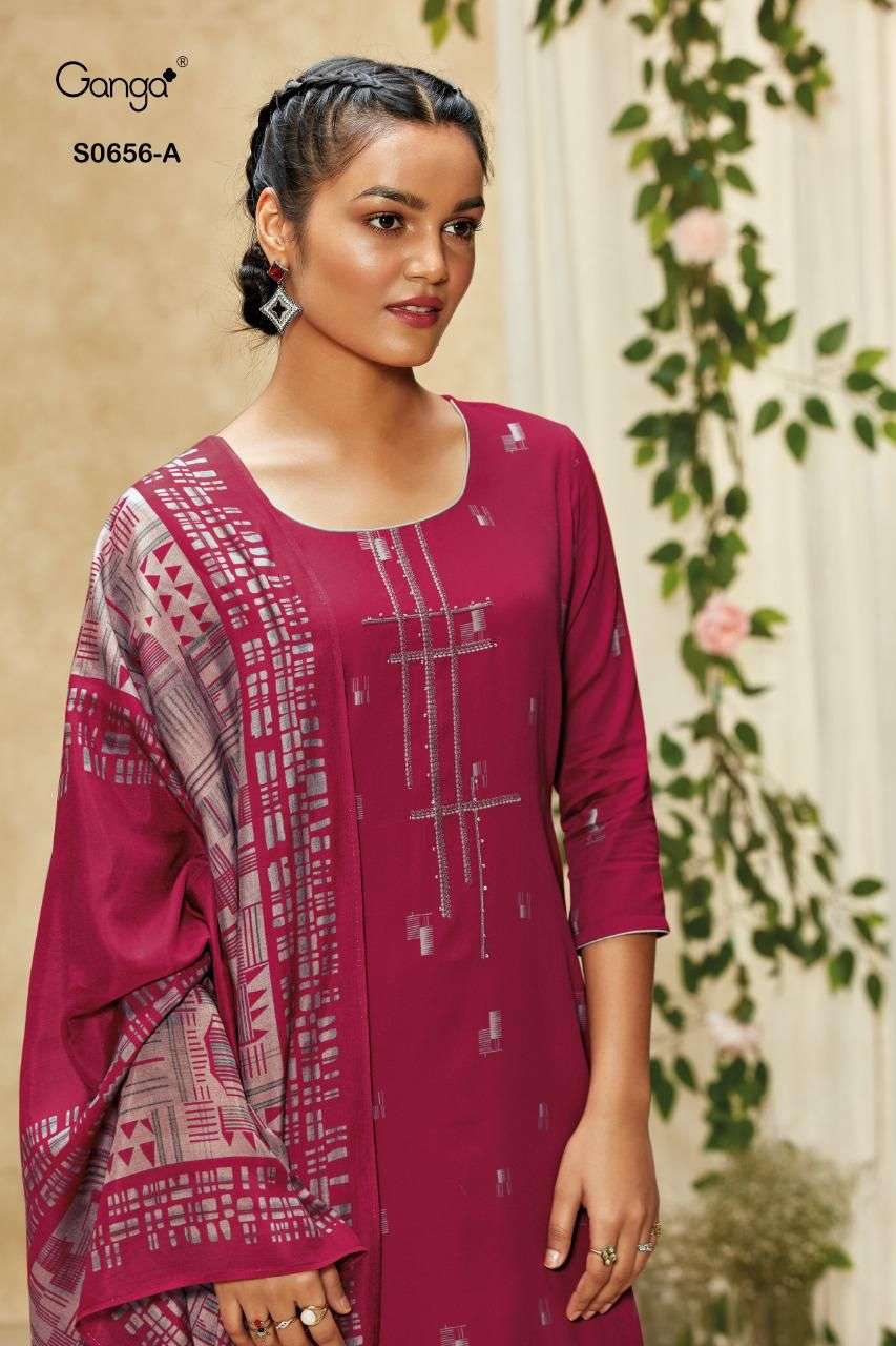 Ganga Inna 656 designer Premium Cotton satin with heavy embroidery party wear suits in wholesale rate