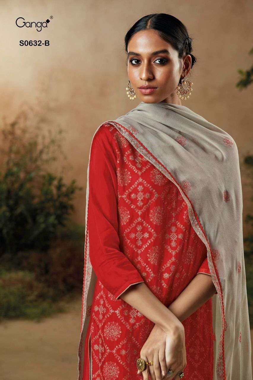 Ganga Zanna 632 designer Premium  Habutai Silk  with heavy embroidery party wear suits in wholesale rate