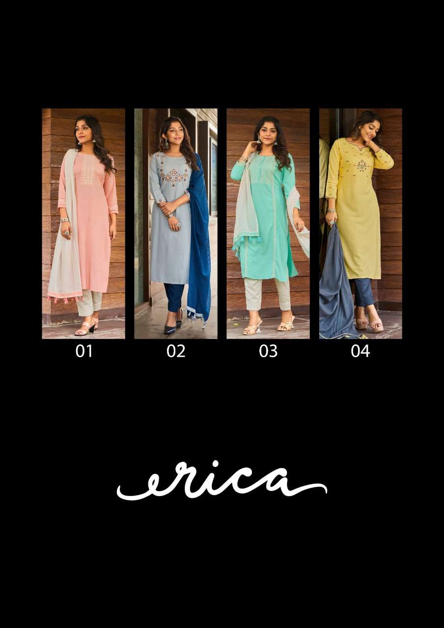 Global Local Erica Dobby Rayon designer Embroidered kurti with pants and dupatta in Wholesale Rate
