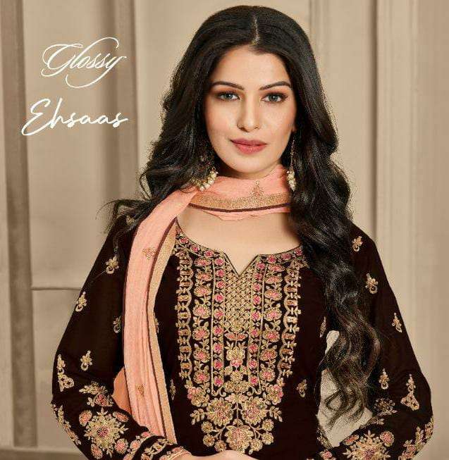 Glossy Ehsas designer Pure  Georgette with embroidery in wholesale rate