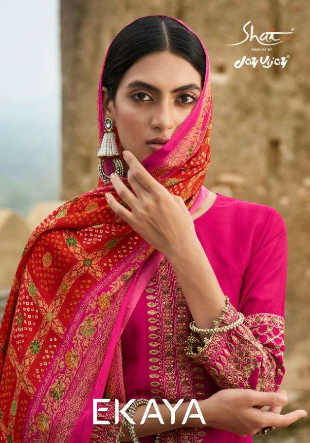 Jay vijay  Ekaya Pure Bemberg  Silk with Neck and Sleeves Embroidery designer Party wear In wholesale rate