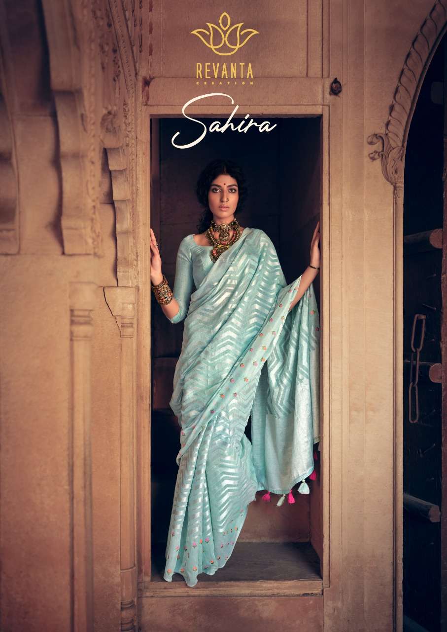 Lt Fashion Sahira Designer  Weaving Linen Embroidery work Blouse party wear Saree in Wholesale rate 
