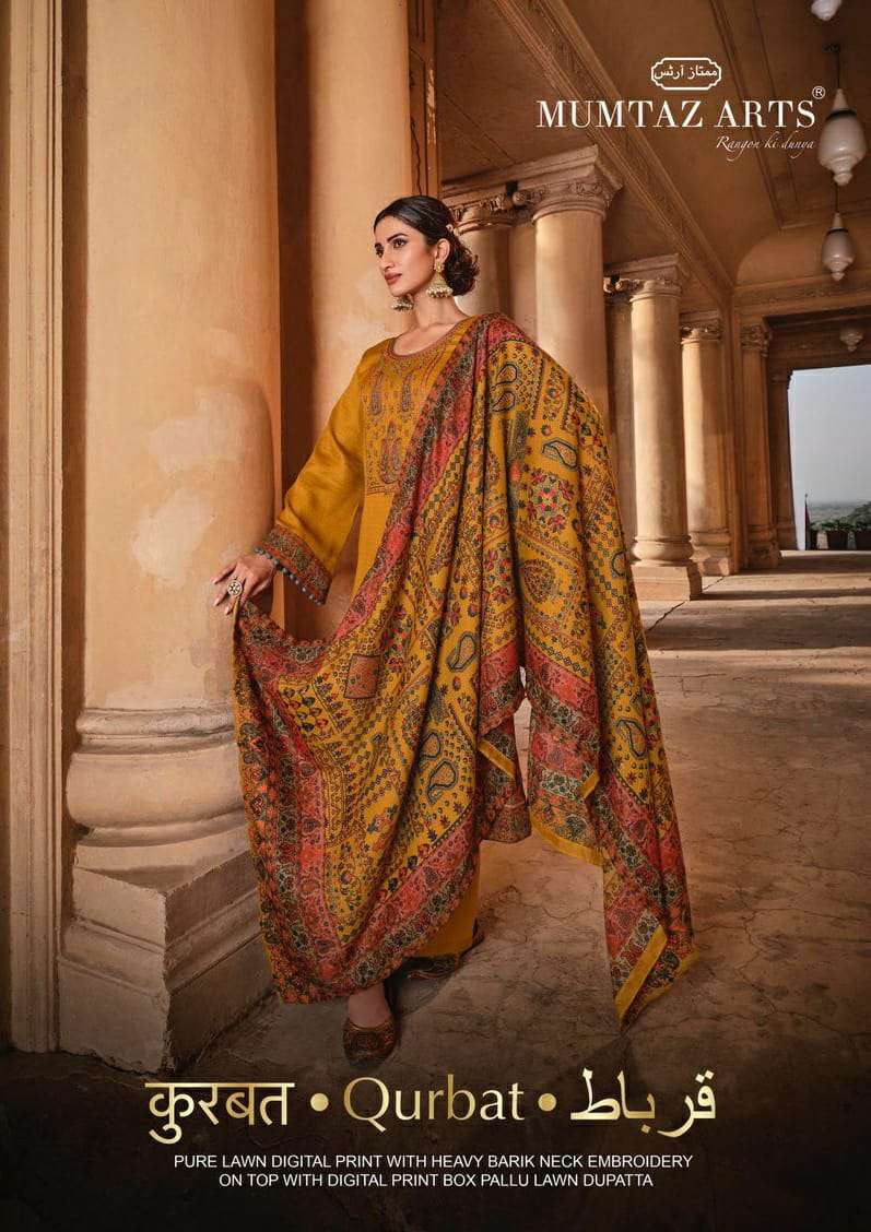 Mumtaz arts Qurbat designer Pure lawn Cotton with digital print and heavy embroidery and heavy dupatta in wholesale rate. 