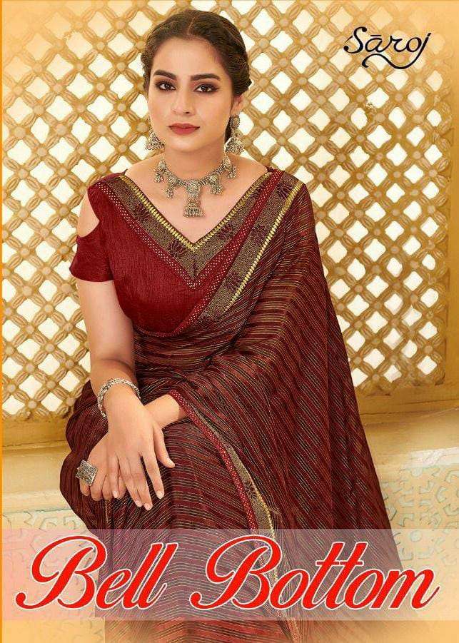 Saroj sarees Bell Bottom designer  weightless Georgette with satin and Jari line with swarovski diamond work in wholesale rate