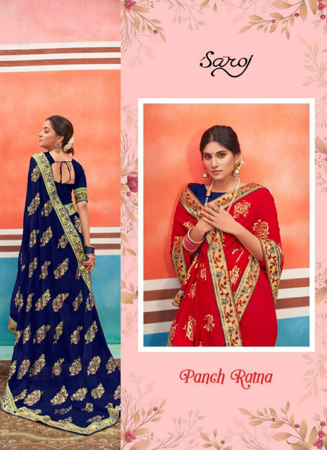 Saroj sarees Panch Ratn designer  weightless Georgette with Foil butta and Border party wear saree in wholesale rate