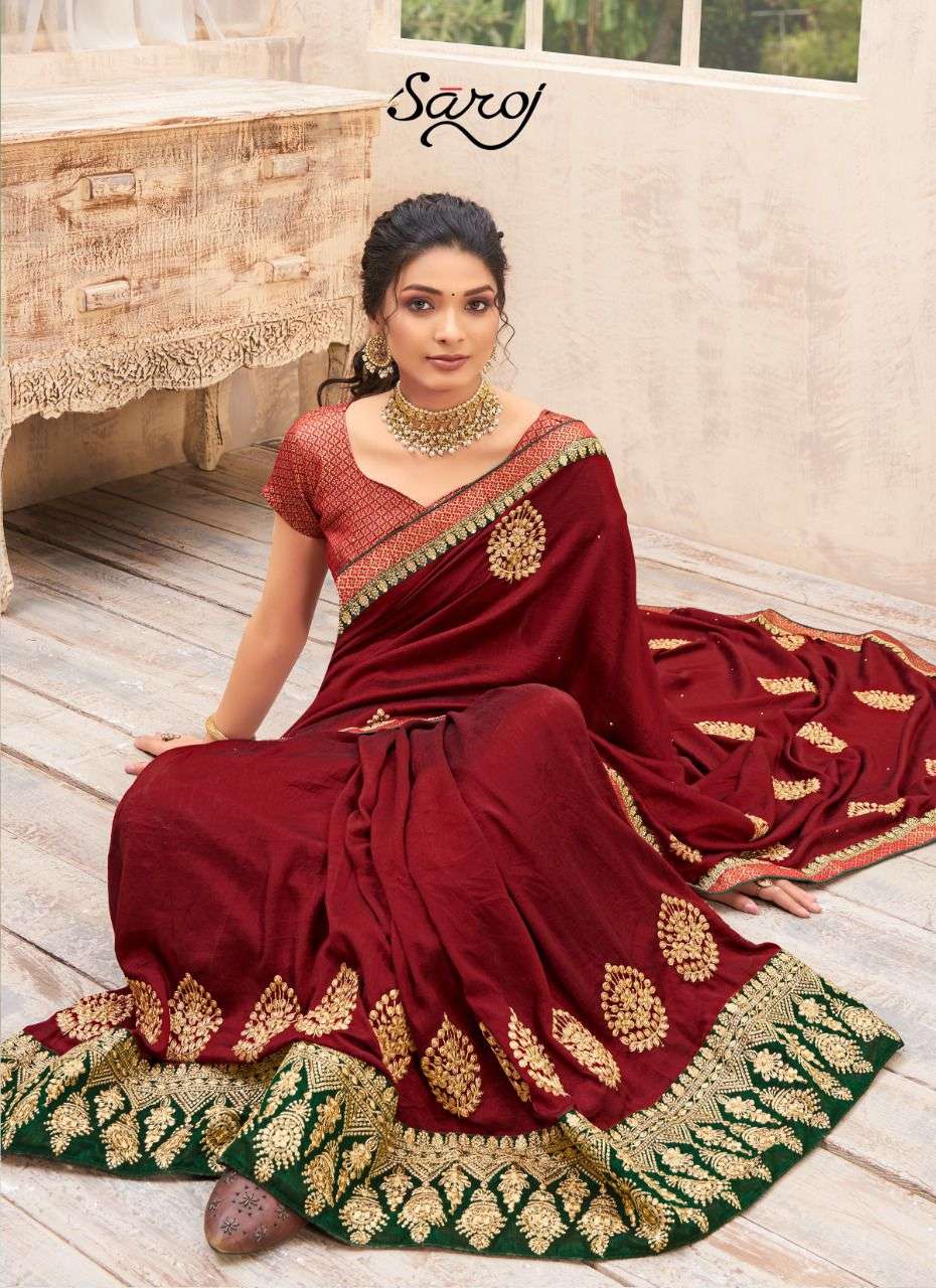 Saroj sarees Vasundara designer soft  vichitra silk with work Butta in wholesale rate