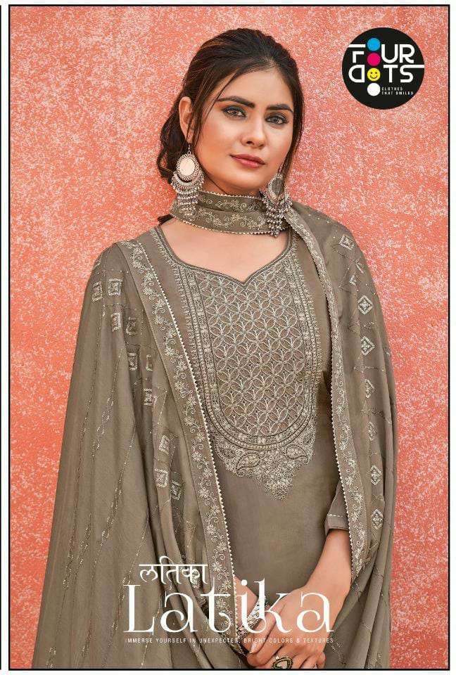 FOURDOTS LATIKA DESIGNER SEQUENCE WORK NATURAL CREPE SUITS IN WHOLESALE RATE