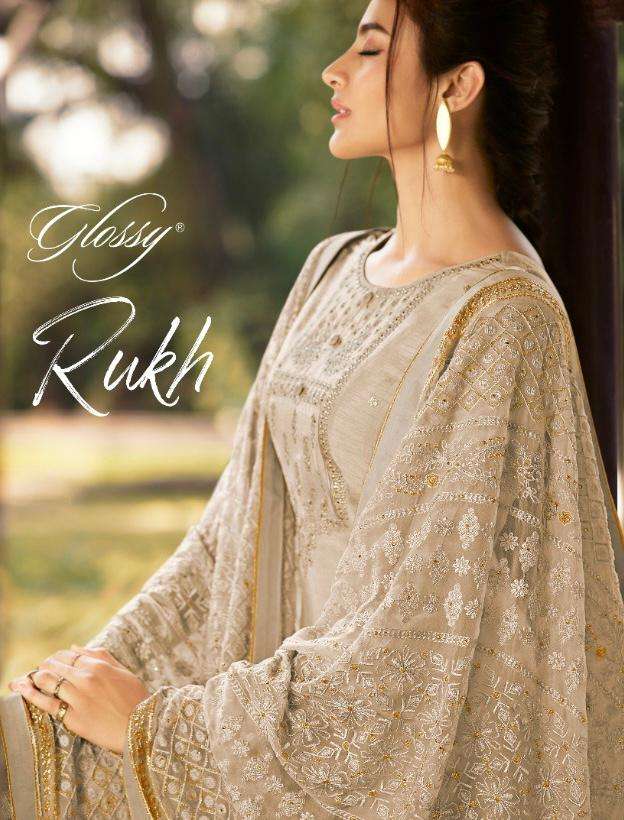 GLOSSY RUKH DESIGNER EMBROIDERY COTTON SILK SUITS IN WHOLESALE RATE