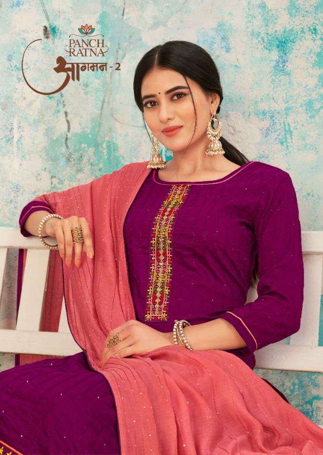 PANCH RATNA AAGMAN VOL 2 DESIGNER SEQUENCE AND CODING WORK WITH PARAMPARA SILK SUITS IN WHOLESALE RATE