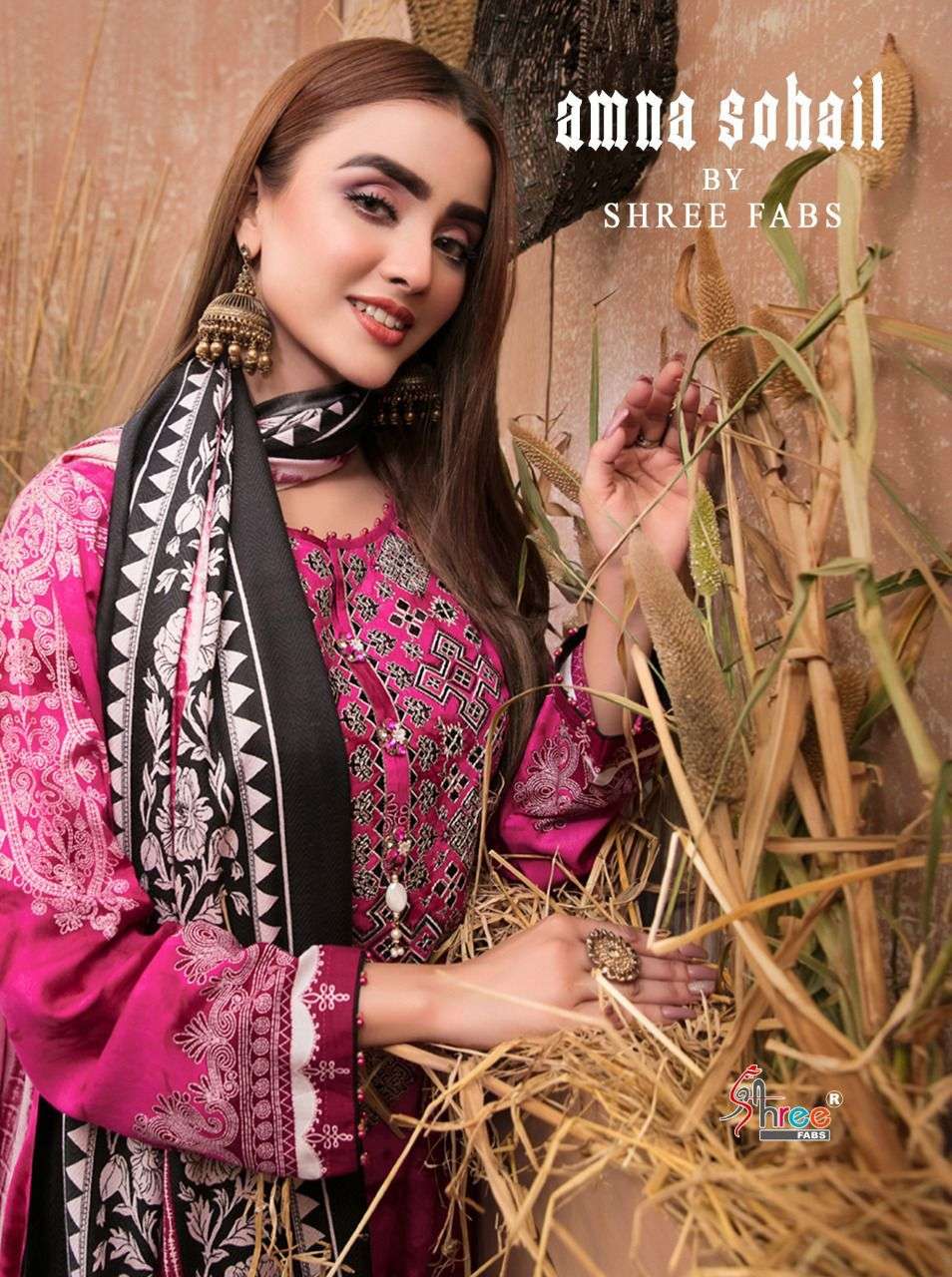 SHREE FAB AMNA SOHAIL DESIGNER SELF EMBROIDERY WORK COTTON PRINTED PARTY WEAR SUITS IN WHOLESALE RATE