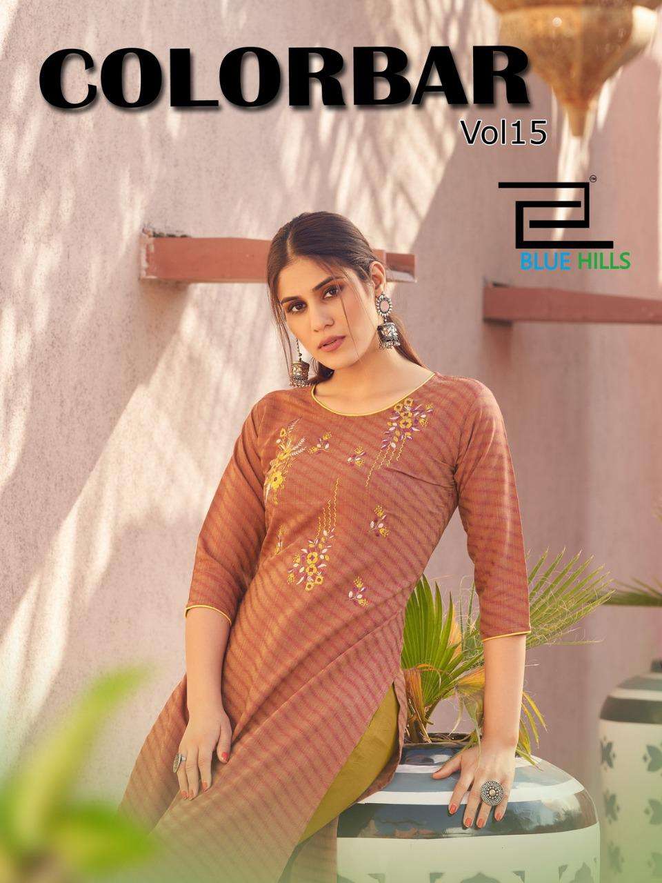 BLUE HILLS COLORBAR VOL 15 DESIGNER RAYON EMBROIDERED OFFICE WEAR KURTI IN WHOLESALE RATE