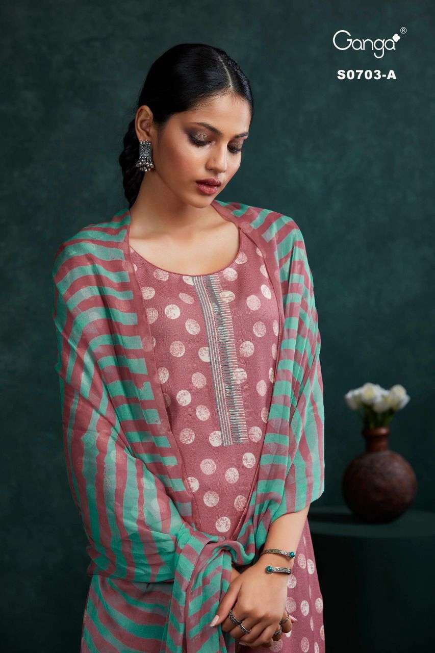 GANA INNA 703 DESIGNER EMBROIDERY WITH COTTON SATIN PRINTED SUITS IN WHOLESALE RATE