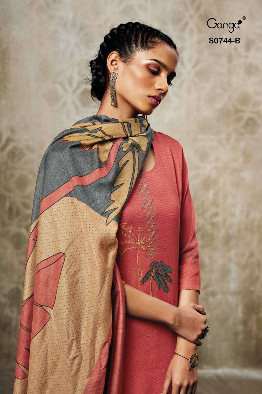 GANGA RUNA 744 DESIGNER HANDWORK WITH COTTON SATIN PRINTED SUITS IN WHOLESALE RATE