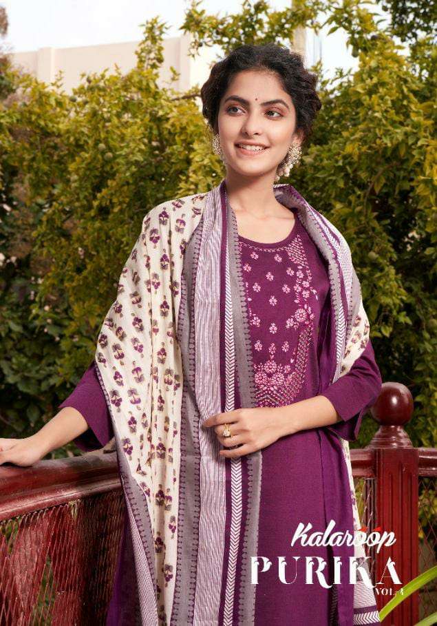 Kivi by Kajree Purika bol 4 designer Chinnon Silk with fancy embroidery kurti with Bottom and Dupatta Party wear Readymade Suits in wholesale rate