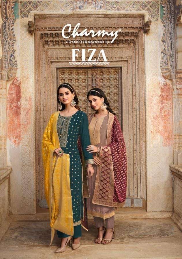 ZISA CHARMY FIZA DESIGNER CORAL SILK WEAVING JACQAURD FESTIVAL WEAR SUITS IN WHOLESALE RATE