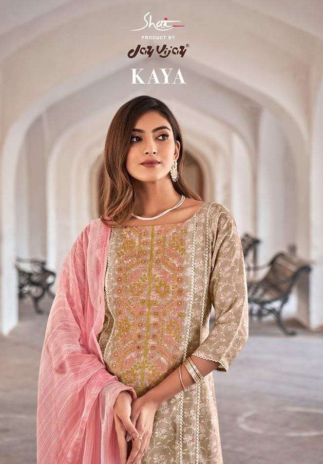 JAY VIJAY KAYA DESIGNER LACE WORK AND HANDWORK WITH MOGA SILK DIGITAL PRINTED EMBROIDERED SUITS IN WHOLESALE RATE