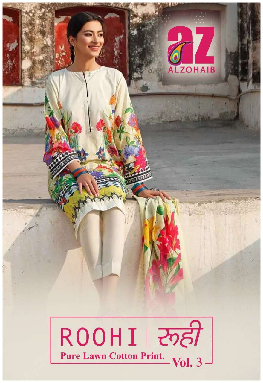 AlZOHAIB ROOHI VOL 3 DESIGNER LAWN COTTON PRINTED DAILY WEAR SUITS IN WHOLESALE RATE