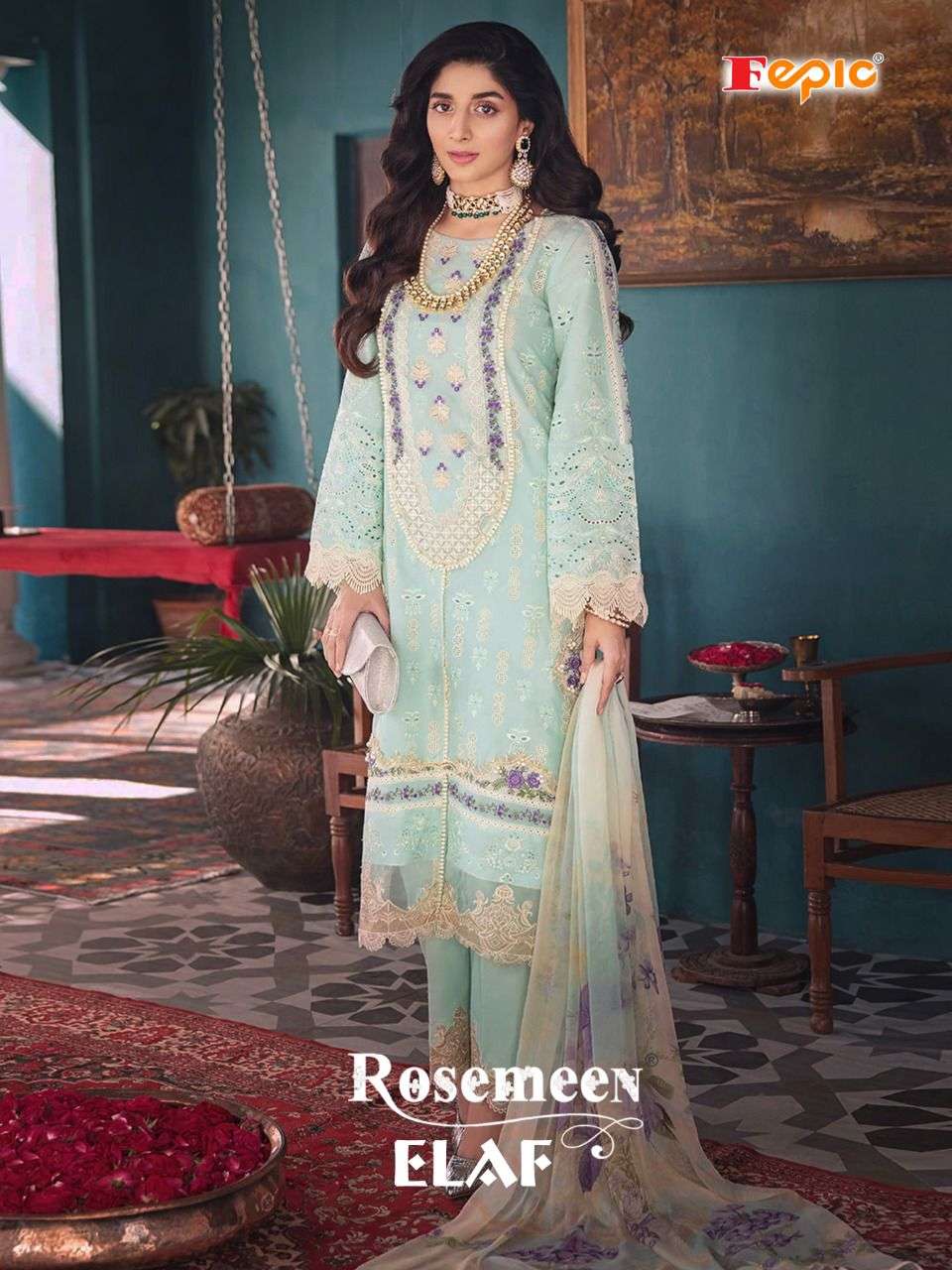 FEPIC ROSEMEEN ELAF DESIGNER COTTON EMBROIDERED PARTY WEAR SUITS IN WHOLESALE RATE