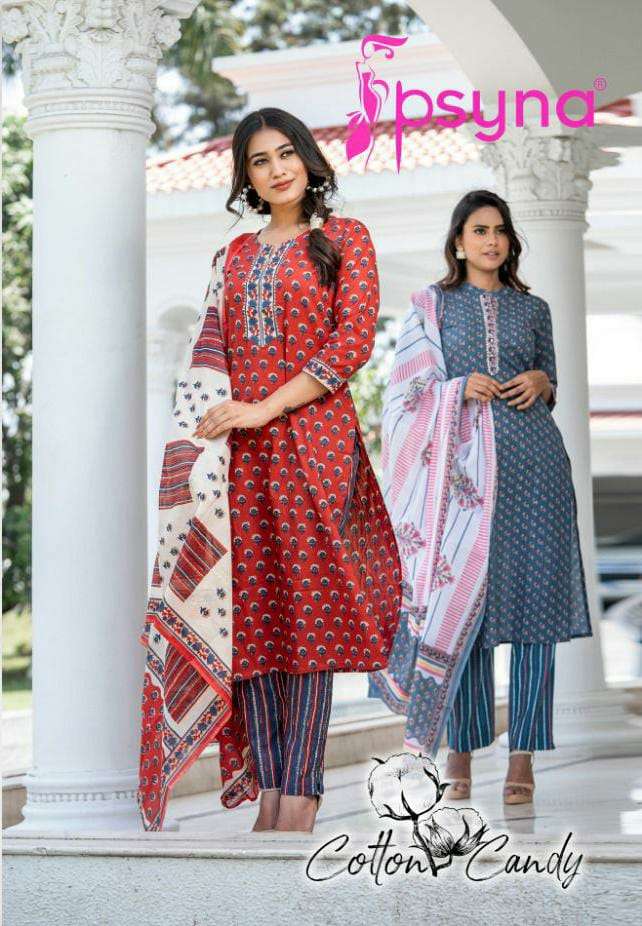 PSYNA COTTON CANDY DESIGNER CAMBRIC COTTON DAILY WEAR KURTI PENT WITH DUPATTA IN WHOLESALE RATE