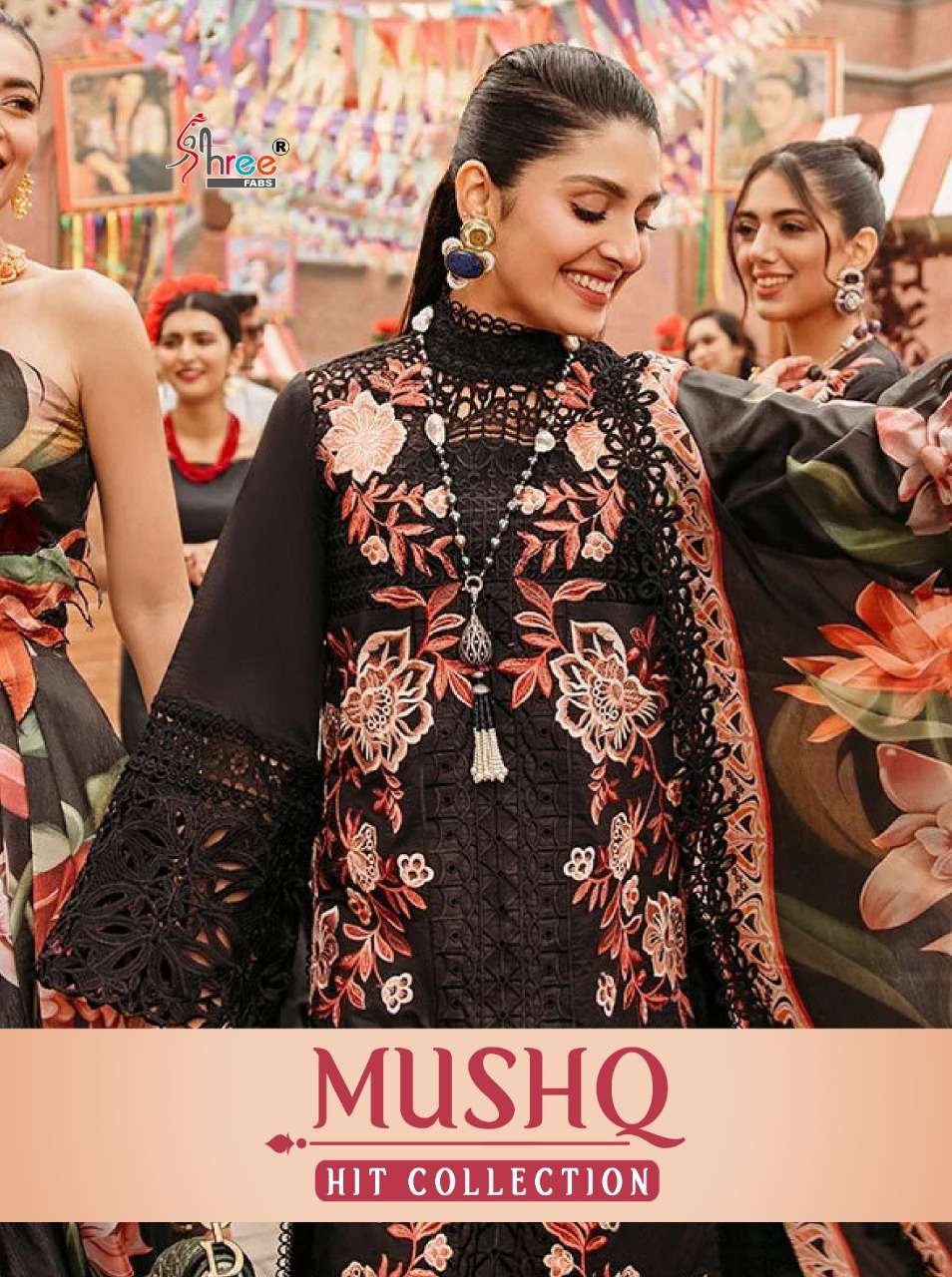 SHREE FAB MUSHQ HIT COLLECTION DESIGNER COTTON SELF EMBROIDERED SUITS IN WHOLESALE RATE