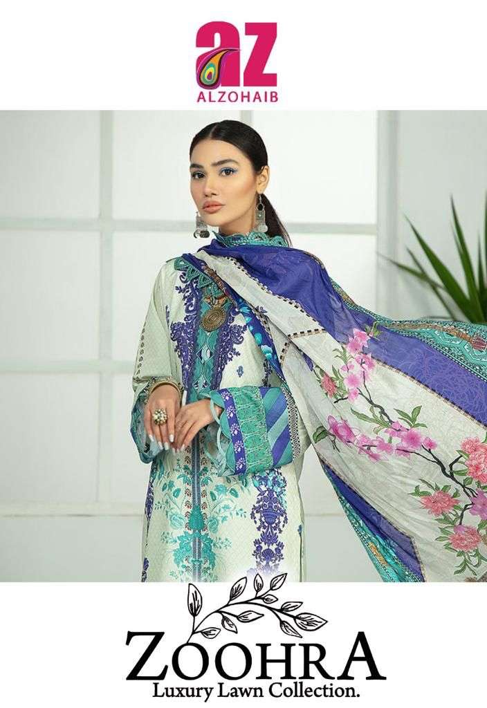 ALZOHAIB ZOOHRA LUXURY LAWN COLLECTION DESIGNER LAWN COTTON DAILY WEAR SUITS IN WHOLESALE RATE