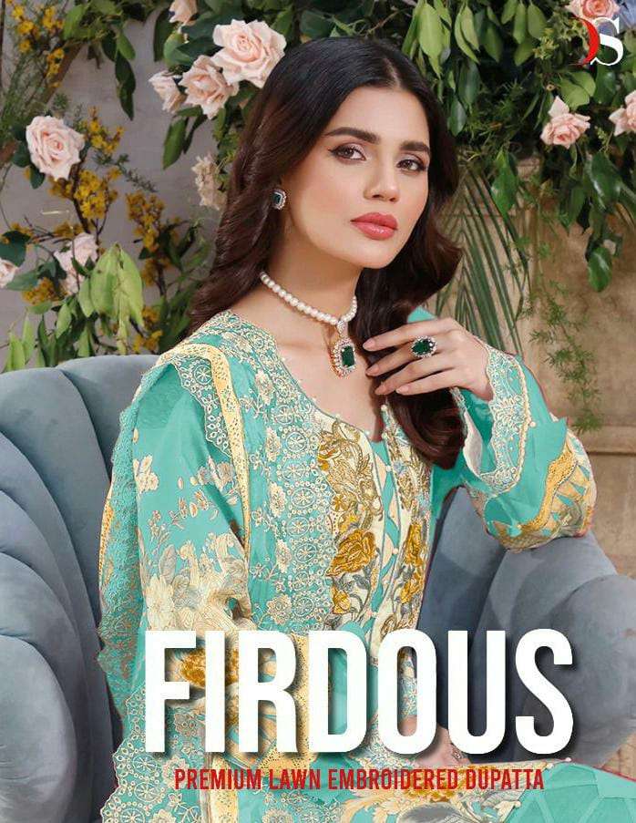 DEEPSY SUITS FIRDOUS PREMIUM LAWN EMBROIDERED DUPATTA DESIGNER COTTON EMBROIDERED SUITS IN WHOLESALE RATE