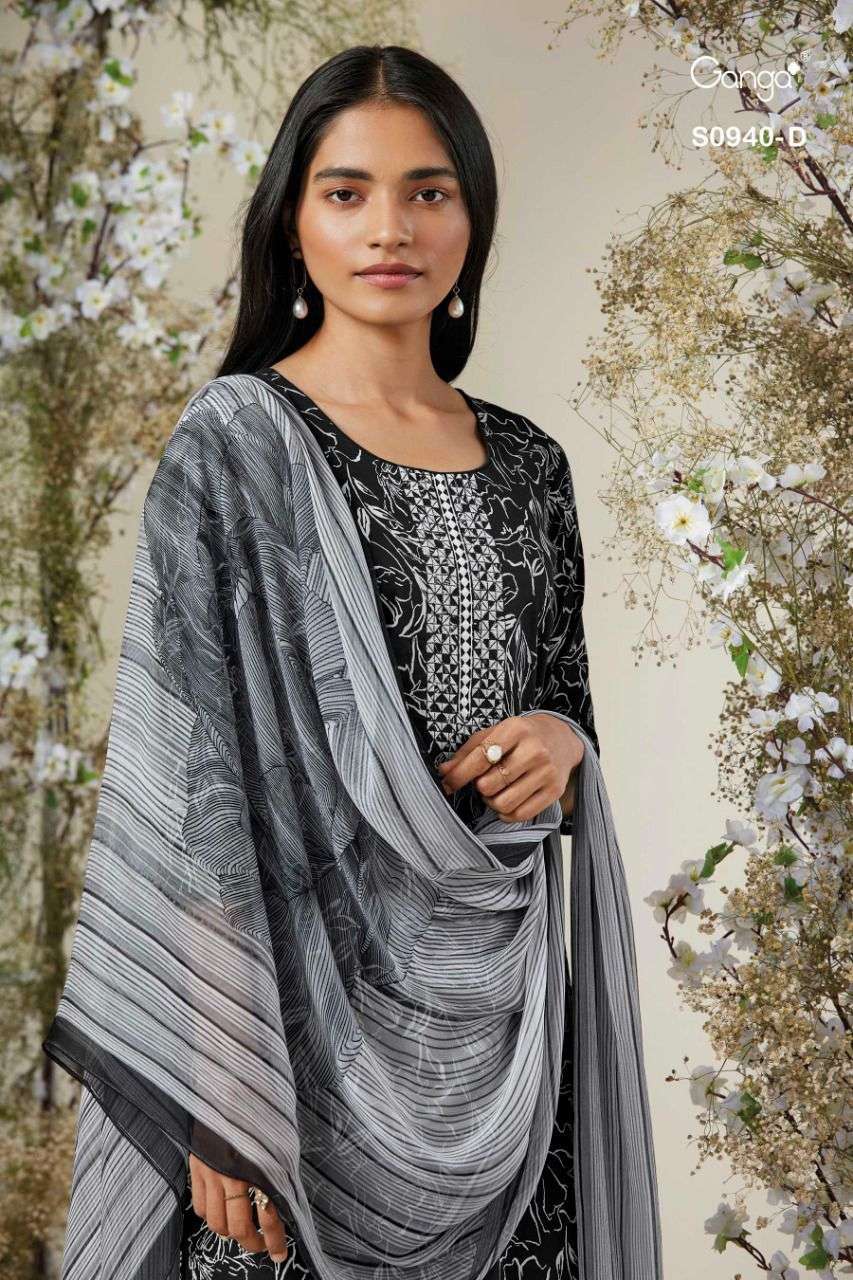 GANGA SILAS 940 DESIGNER HANDWORK AND EMBROIDERY WORK WITH COTTON PRINTED SUITS IN WHOLESALE RATE
