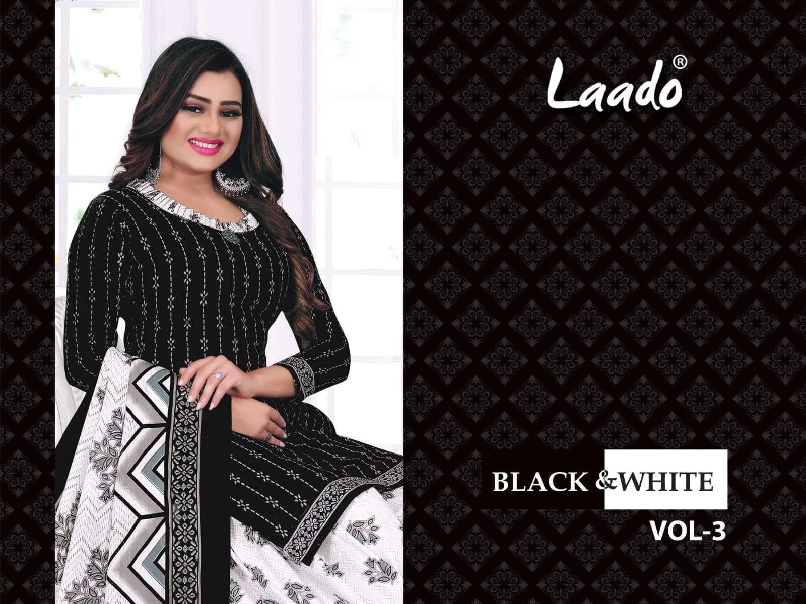 LAADO BLACK AND WHITE VOL 3 DESIGNER COTTON DAILY WEAR SUITS IN WHOLESALE RATE