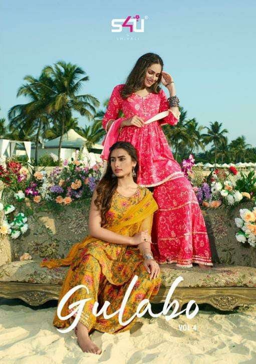 S4U GULABO VOL 4 DESIGNER RAYON COTTON SUMMER WEAR KURTI WITH GHARARA AND DUPATTA COLLECTION IN WHOLESALE RATE
