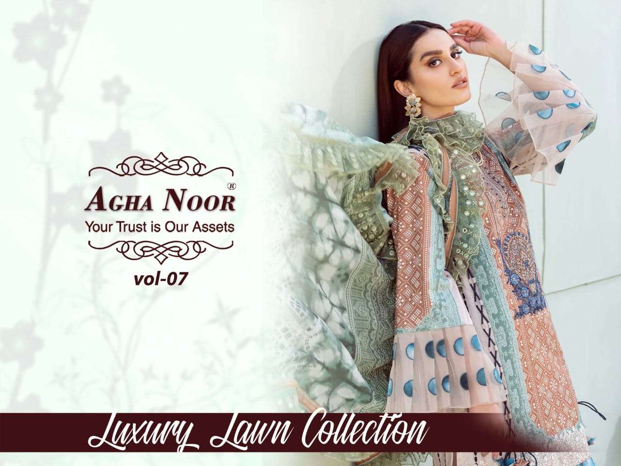 AGHA NOOR VOL 7 DESIGNER LAWN COTTON PRINTED DAILY WEAR SUITS IN WHOLESALE RATE