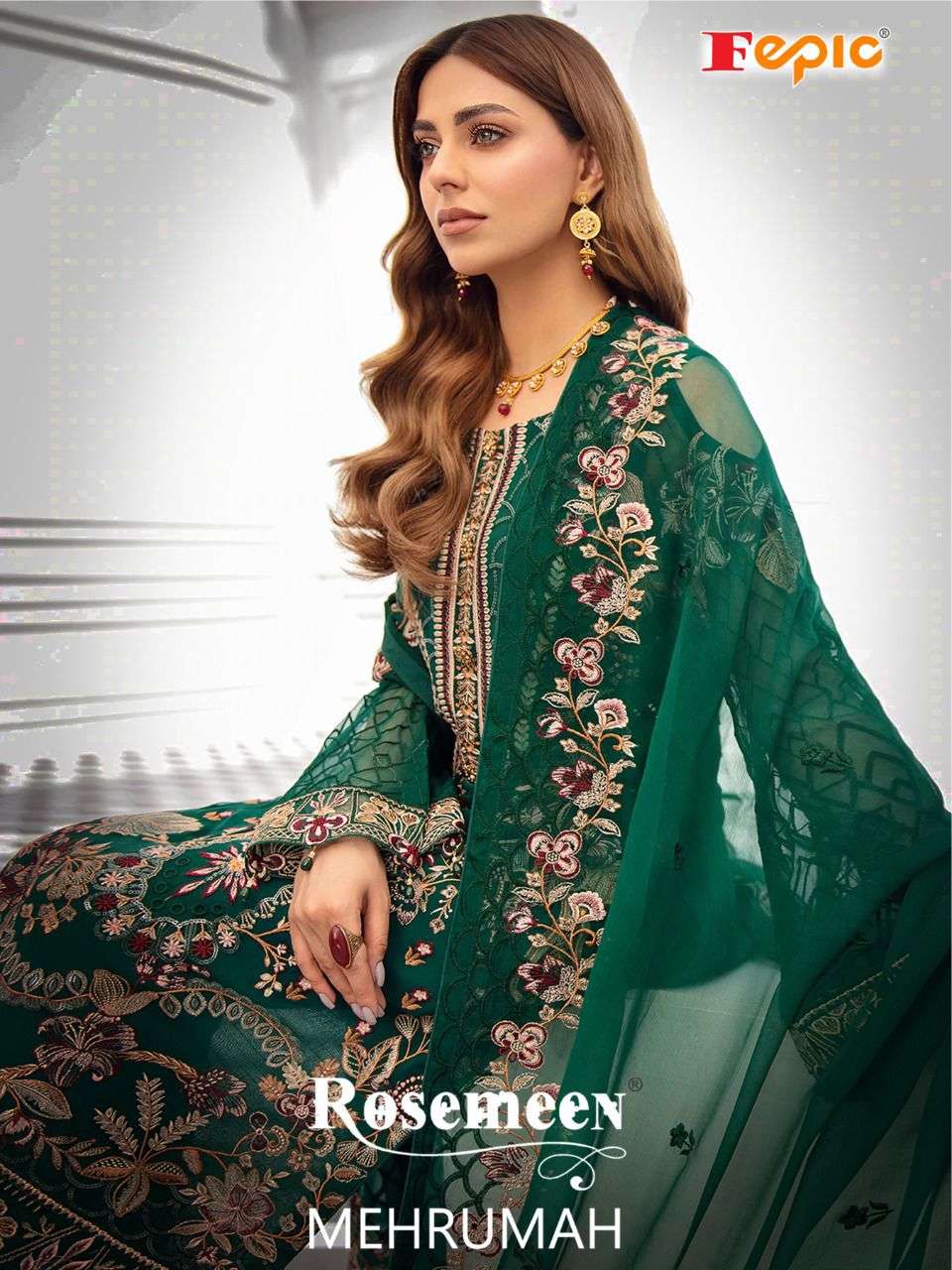 FEPIC ROSEMEEN MEHRUMAH DESIGNER FAUX GEORGETTE EMBROIDERED PARTY WEAR SUITS IN WHOLESALE RATE 