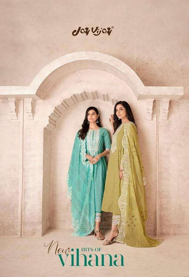 JAY VIJAY HITS OF VIHANA DESIGNER EMBROIDERY WORK WITH COTTON BLOCK PRINTED SUITS IN WHOLESALE RATE 