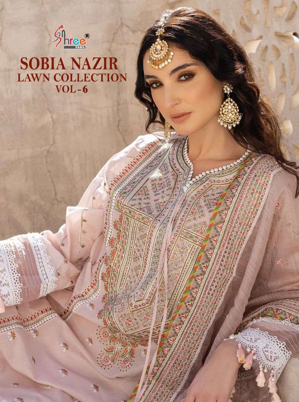 SHREE FAB SOBIA NAZIR LAWN COLLECTION VOL 6 DESIGNER COTTON SELF EMBROIDERED SUITS IN WHOLESALE RATE