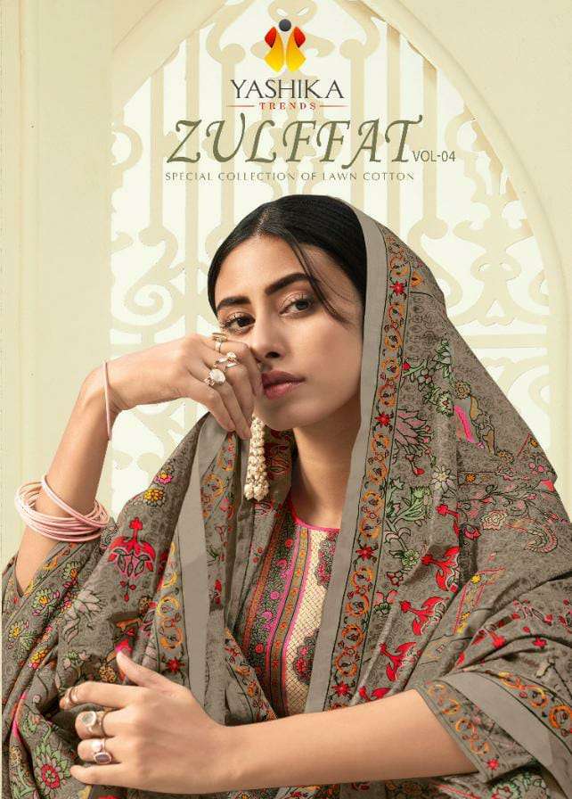YASHIKA ZULFAT VOL 4 DESIGNER LAWN PRINTED SUITS IN WHOLESALE RATE