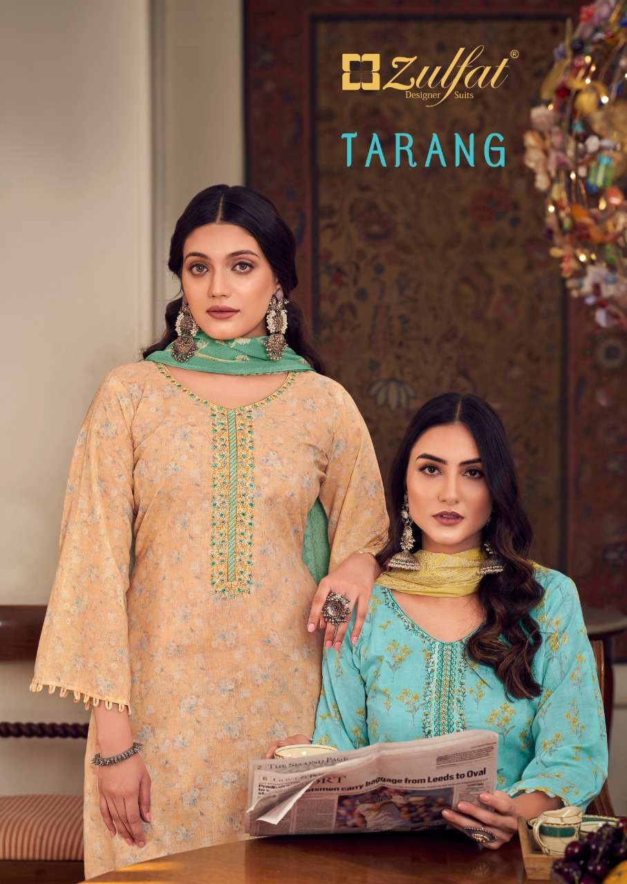 ZULFAT TARANG DESIGNER EXCLUSIVE EMBROIDERY COTTON PRINTED SUITS IN WHOLESALE RATE