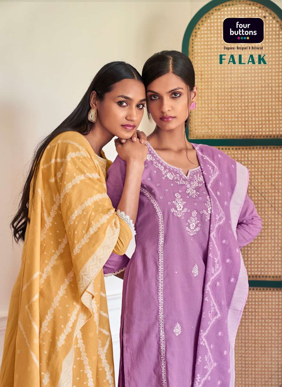 FOUR BUTTONS FALAK DESIGNER COTTON EMBROIDERED READYMADE SUITS IN WHOLESALE RATE 