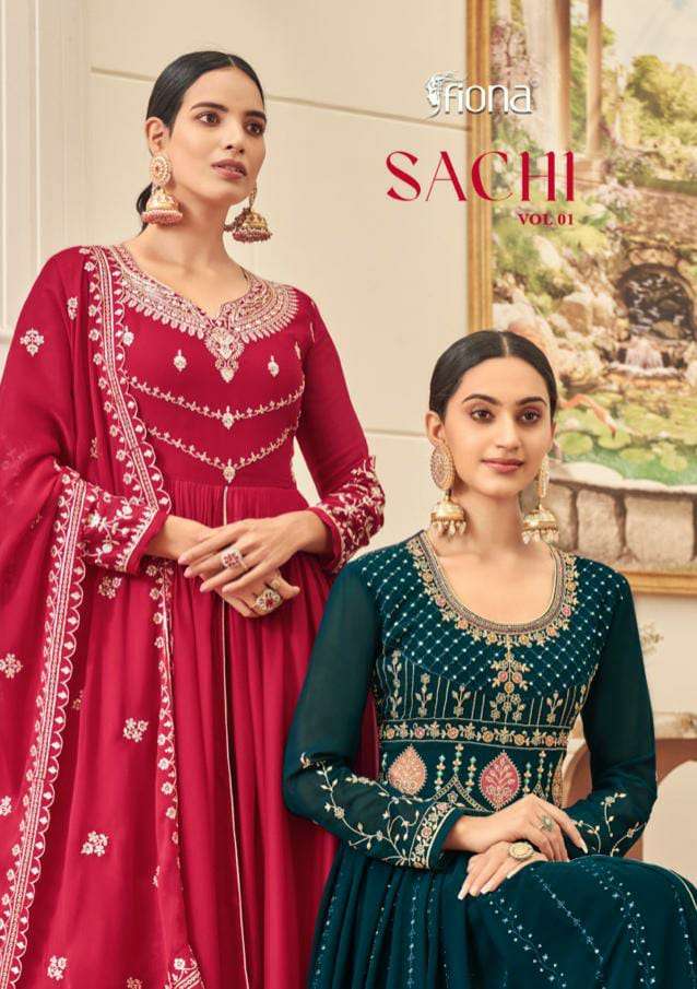 FIONA SACHI VOL 1 DESIGNER GEORGETTE EMBROIDERED SUITS IN WHOLESALE RATE 