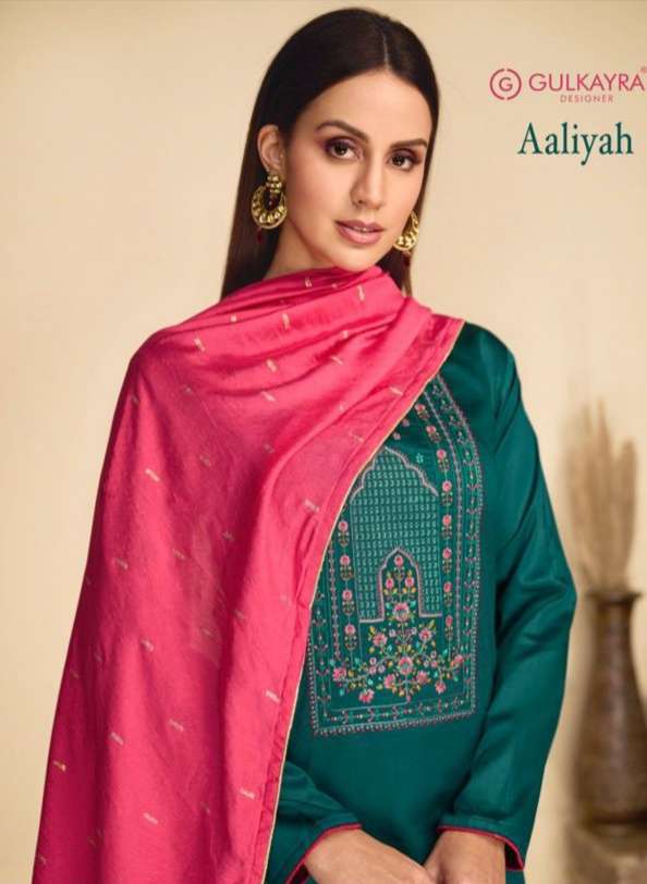 GULKAYRA AALIYAH DESIGNER JAM SILK EMBROIDERED FESTIVAL WEAR SUITS IN WHOLESALE RATE 