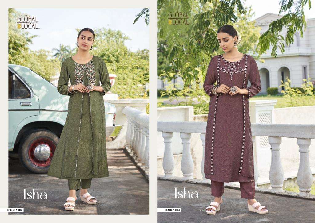 ISHA GLOBAL LOCAL™Patterned Muslin attached Jacket Style kurti with embroidery  