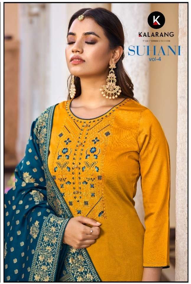KALARANG SUHANI VOL 4 DESIGNER WORK WITH JAM SILK EMBROIDERED SUITS IN WHOLESALE RATE 