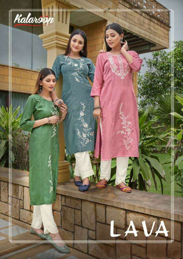 KALAROOP LAVA DESIGNER RAYON EMBROIDERED DAILY WEAR KURTIS IN WHOLESALE RATE 