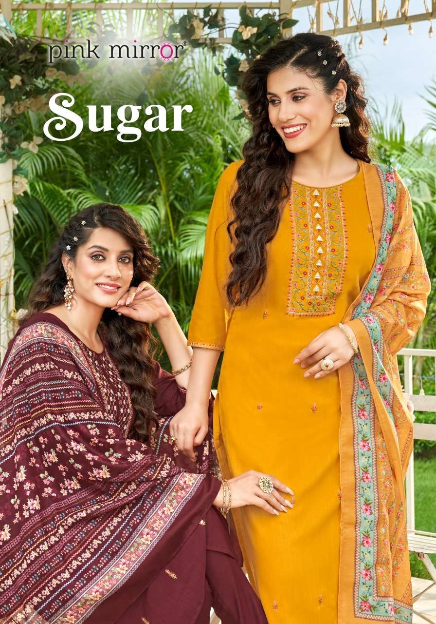 PINK MIRROR SUGAR DESIGNER COTTON SLUB EMBROIDERED READYMADE SUITS IN WHOLESALE RATE 