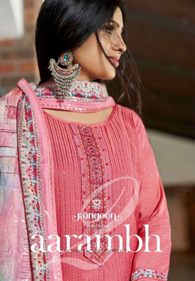 RANGOON AARAMBH VOL 2 READYMADE FULLY STITCHED PURE MUSLIN LUCKNOWI 2MM SEQONCE WORK AND KHATLI HANDWORK NECK WITH COTTON MAL INNER.