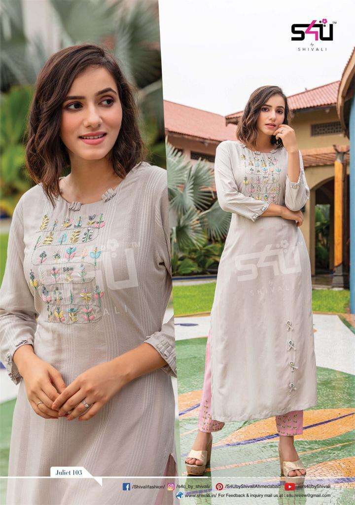 S4U JULIET READY MADE HANDWORK EMBALISHED KURTI WITH PANT 