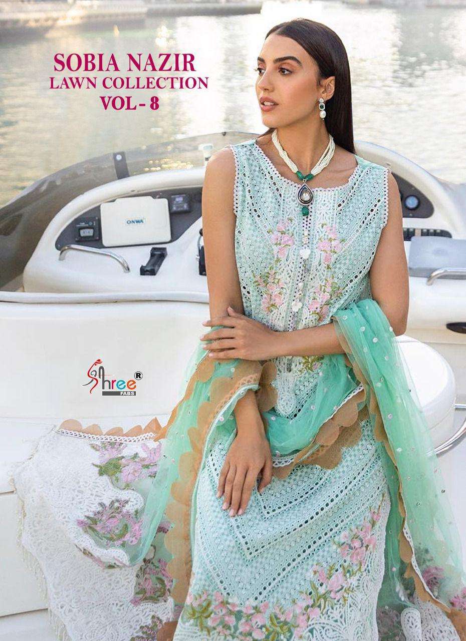 SHREE FAB SOBIA NAZIR LAWN COLLECTION VOL 8 DESIGNER SELF EMBROIDERED COTTON SUITS IN WHOLESALE RATE 