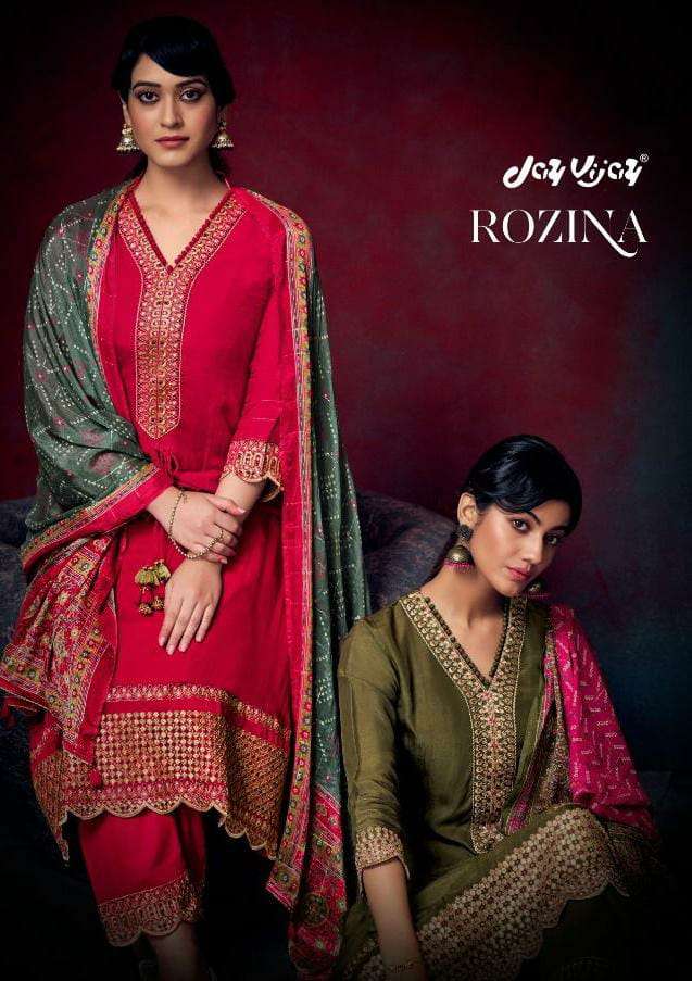 JAY VIJAY ROZINA DESIGNER FANCY LATKAN DORI WITH RUSSAIN SILK EMBROIDERED SUITS IN WHOLESALE RATE 