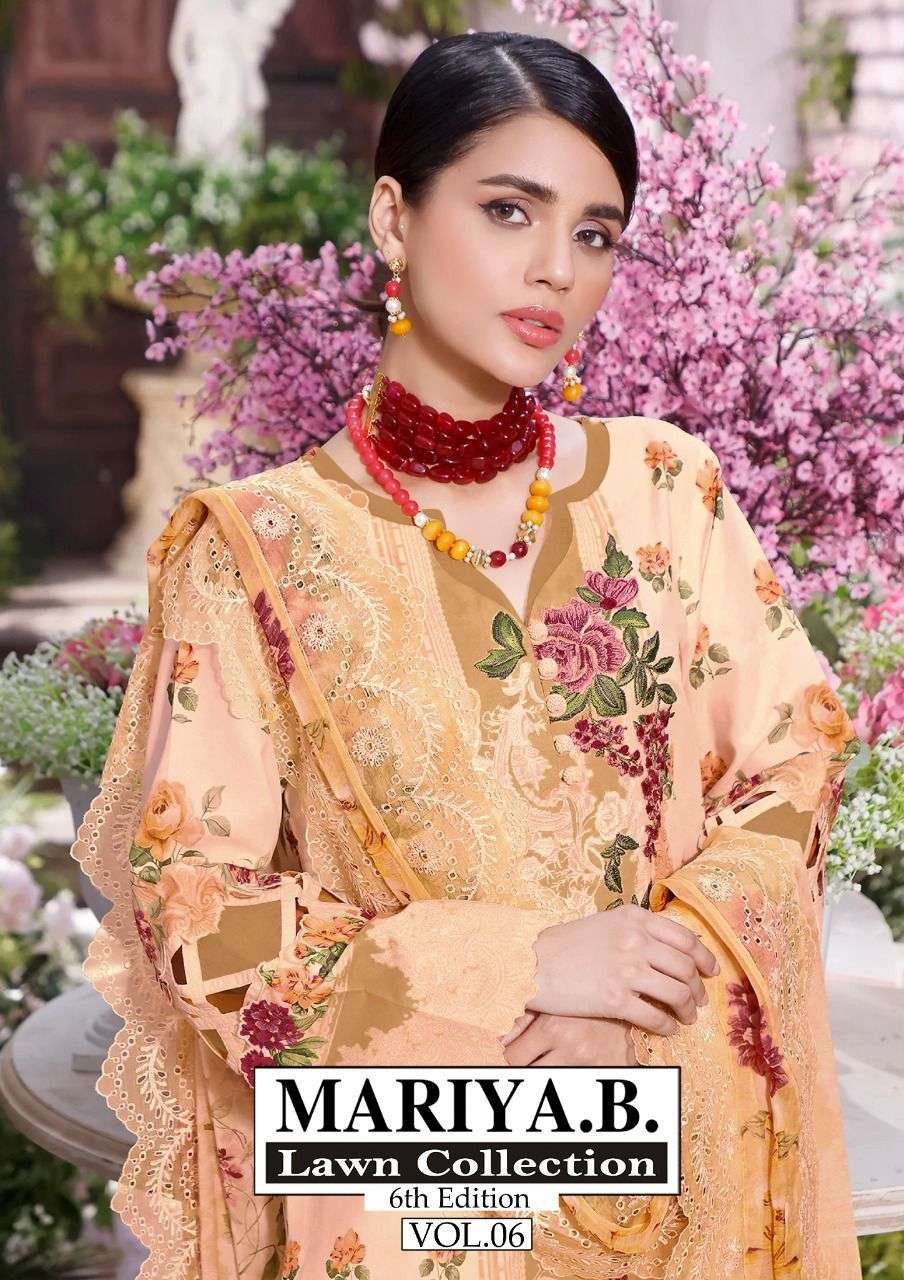 MARIYA B LAWN COLLECTION VOL 6 DESIGNER LAWN COTTON PRINTED DAILY WEAR SUITS IN WHOLESALE RATE 