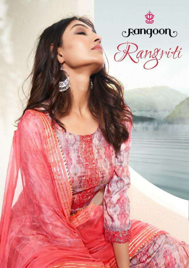RANGOON RANGRITI DESIGNER EMBROIDERY WORK WITH MUSLIN JACQUARD DIGITAL PRINTED READYMADE FESTIVAL WEAR SUITS IN WHOLESALE RATE 
